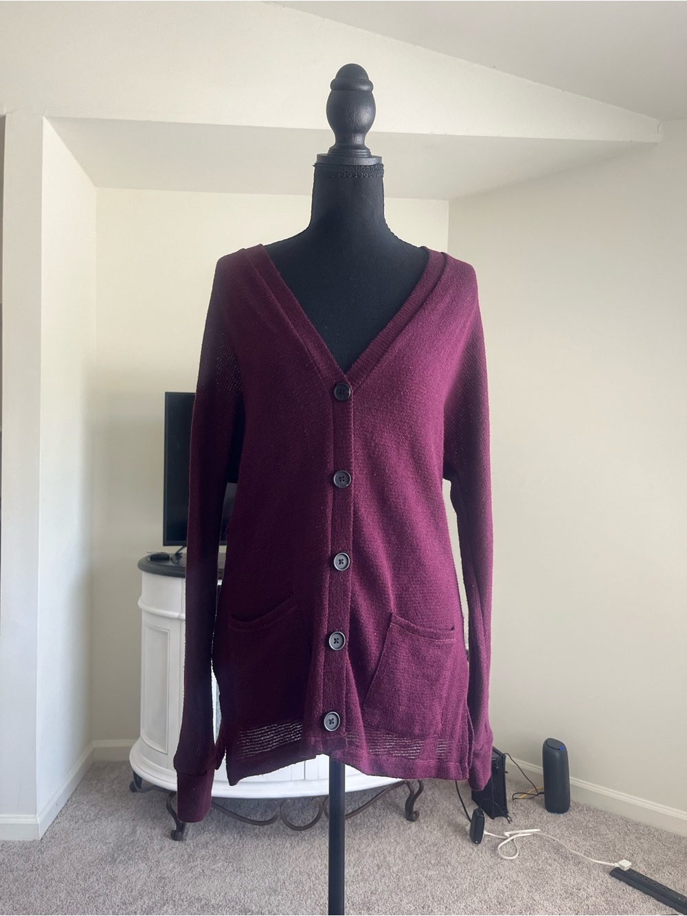 American Eagle Outfitters Burgundy V-Neck Button Cardigan